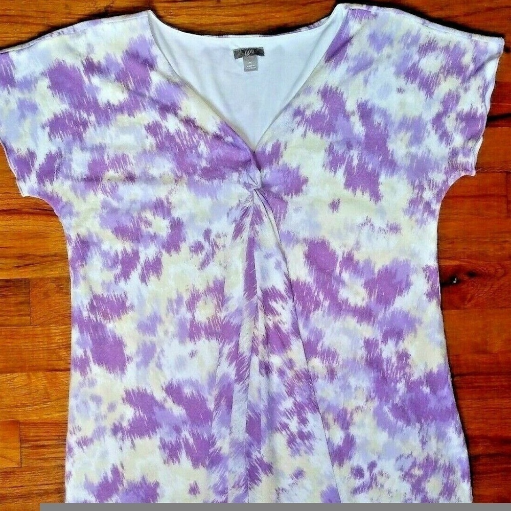 J Jill blouse Purple white top V neck short sleeve